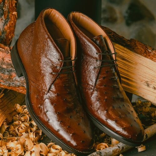 Zelli Marco Brown Chukka Boots in Genuine Ostrich Quill Leather