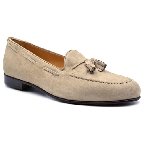 Zelli Naples Suede Tassel Loafer in Bone | Classic Italian Footwear
