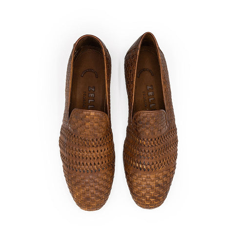 Zelli Tess Handwoven Calfskin Loafers in Brown | Bologna Construction