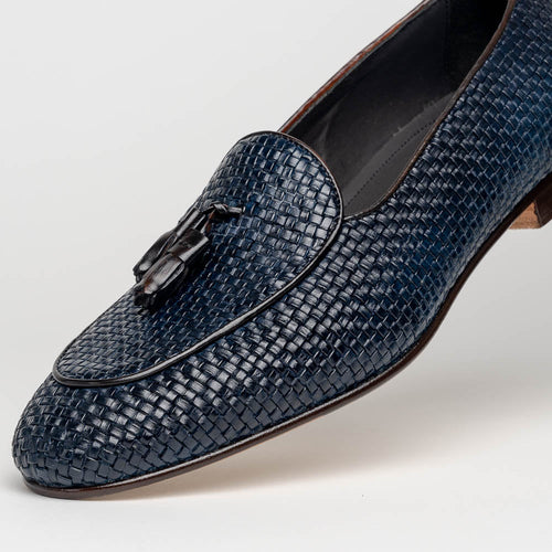 Zelli Tino Woven Calfskin Tassel Loafers | Italian Slip-On Shoes in Blue