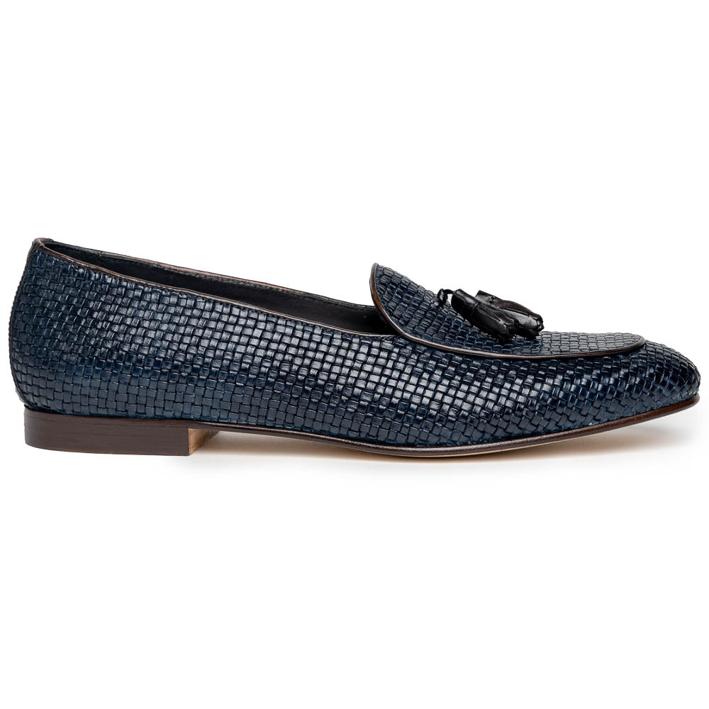 Zelli Tino Woven Calfskin Tassel Loafers | Italian Slip-On Shoes in Blue
