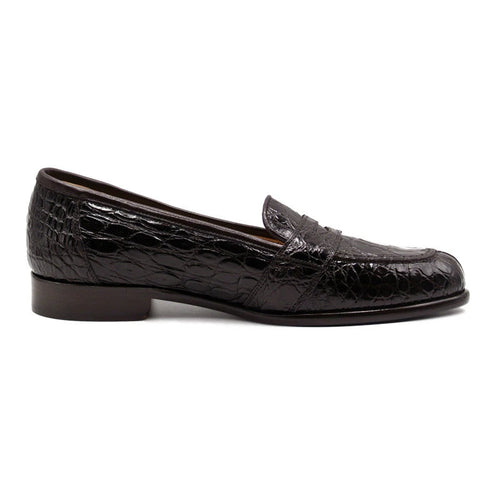 Zelli Tuscany Genuine Caiman Crocodile Penny Loafer in Nicotine