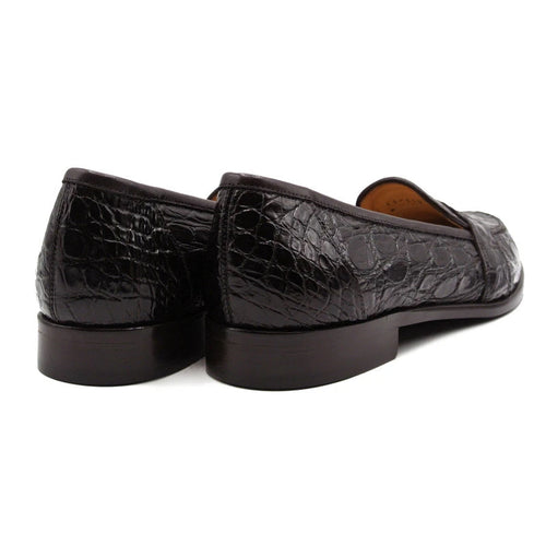 Zelli Tuscany Genuine Caiman Crocodile Penny Loafer in Nicotine