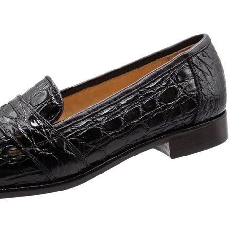 Zelli Tuscany Genuine Caiman Crocodile Penny Loafer in Nicotine