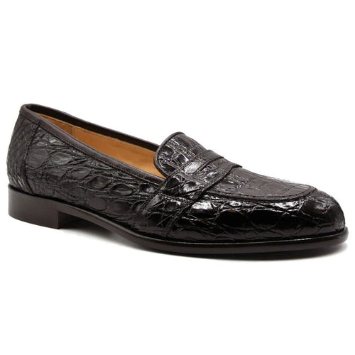 Zelli Tuscany Genuine Caiman Crocodile Penny Loafer in Nicotine