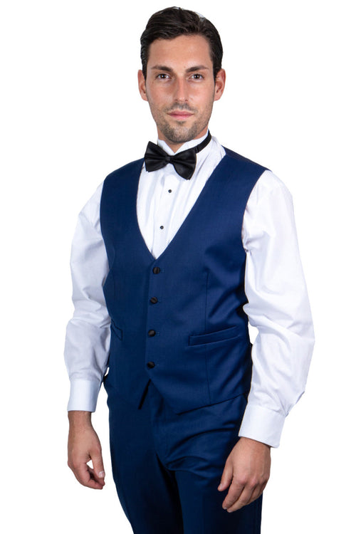 Elegant Indigo Blue Tuxedo for Prom or Wedding: Stacy Adams Vested Shawl Lapel 1-Button