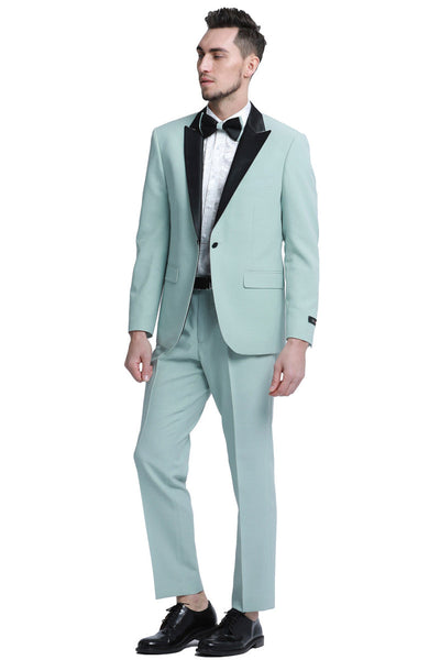 Mint Green Men's Wedding & Prom Tuxedo with One Button Peak Lapel by Tazzio