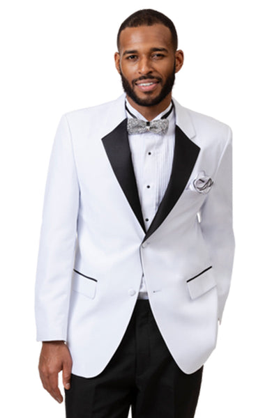 "White & Black Two Button Notch Lapel Men's Tuxedo"