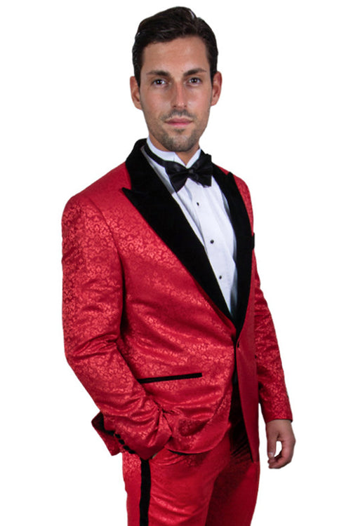 Stacy Adams Men's Paisley Tuxedo - Red & Black for Prom & Wedding