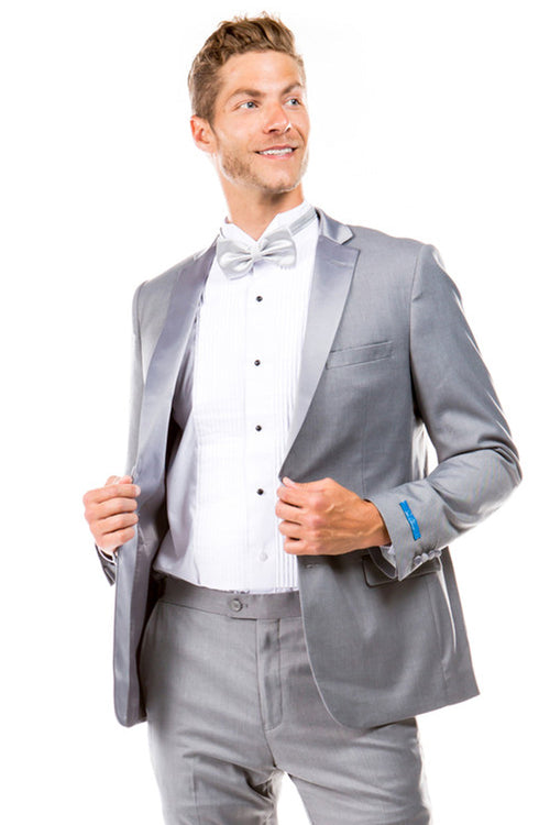 Men's Light Grey Slim Fit Two Button Tuxedo