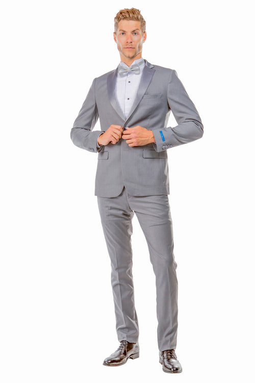 Men's Light Grey Slim Fit Two Button Tuxedo