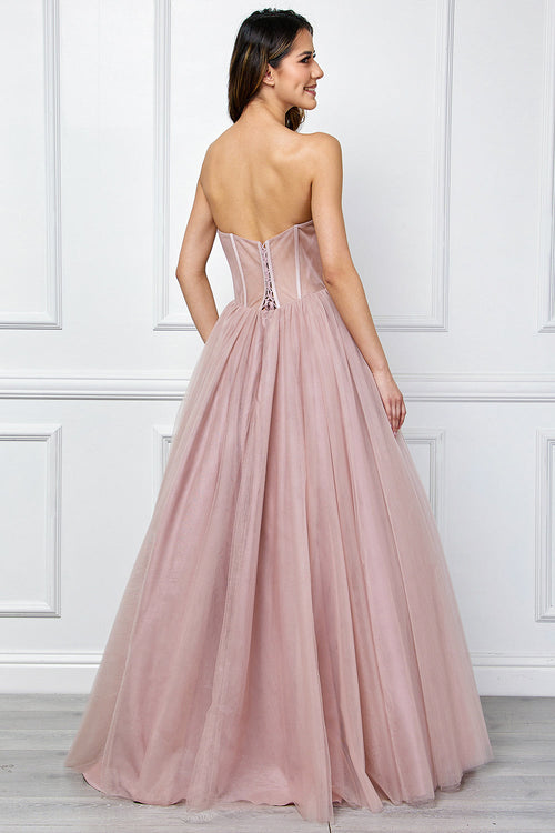 Strapless Tulle A-Line Gown Corset Bodice Formal Evening Dress By Amelia Couture 6202