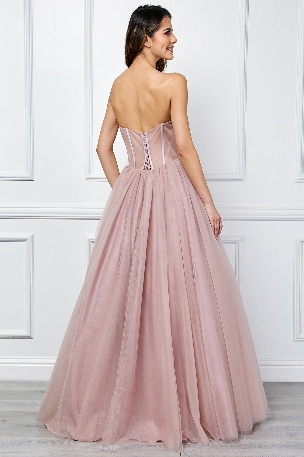 Strapless Tulle A-Line Gown Corset Bodice Formal Evening Dress By Amelia Couture 6202