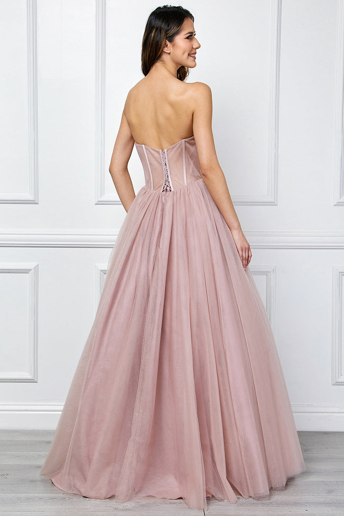 Strapless Tulle A-Line Gown Corset Bodice Formal Evening Dress By Amelia Couture 6202