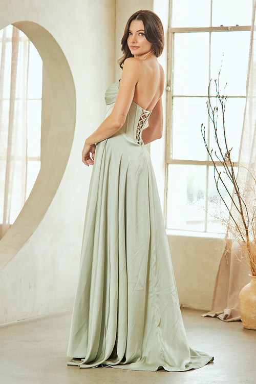 Strapless Sweetheart Satin Corset A-Line Prom Dress with Lace-Up Back by Amelia Couture 4053