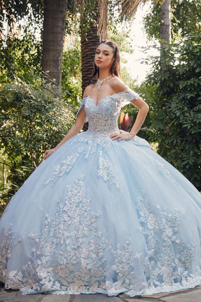 Juliet 1458J Off Shoulder Appliqued Glitter Tulle Quinceanera Ball Gown