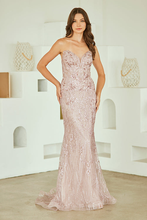 Sequin Strapless Mermaid Prom Dress with Lace-Up Back Formal Evening Gown by Amelia Couture JQ1101