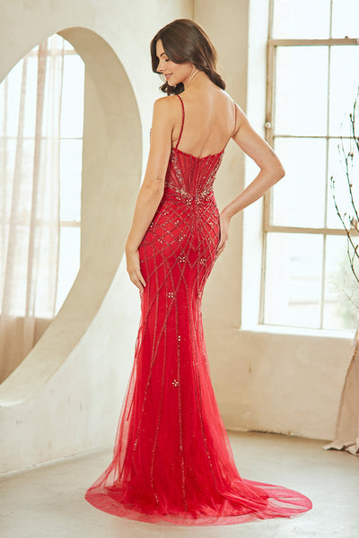 Mermaid Evening Gown with Spaghetti Straps & Illusion V-Neck Formal Dress by Amelia Couture 2135