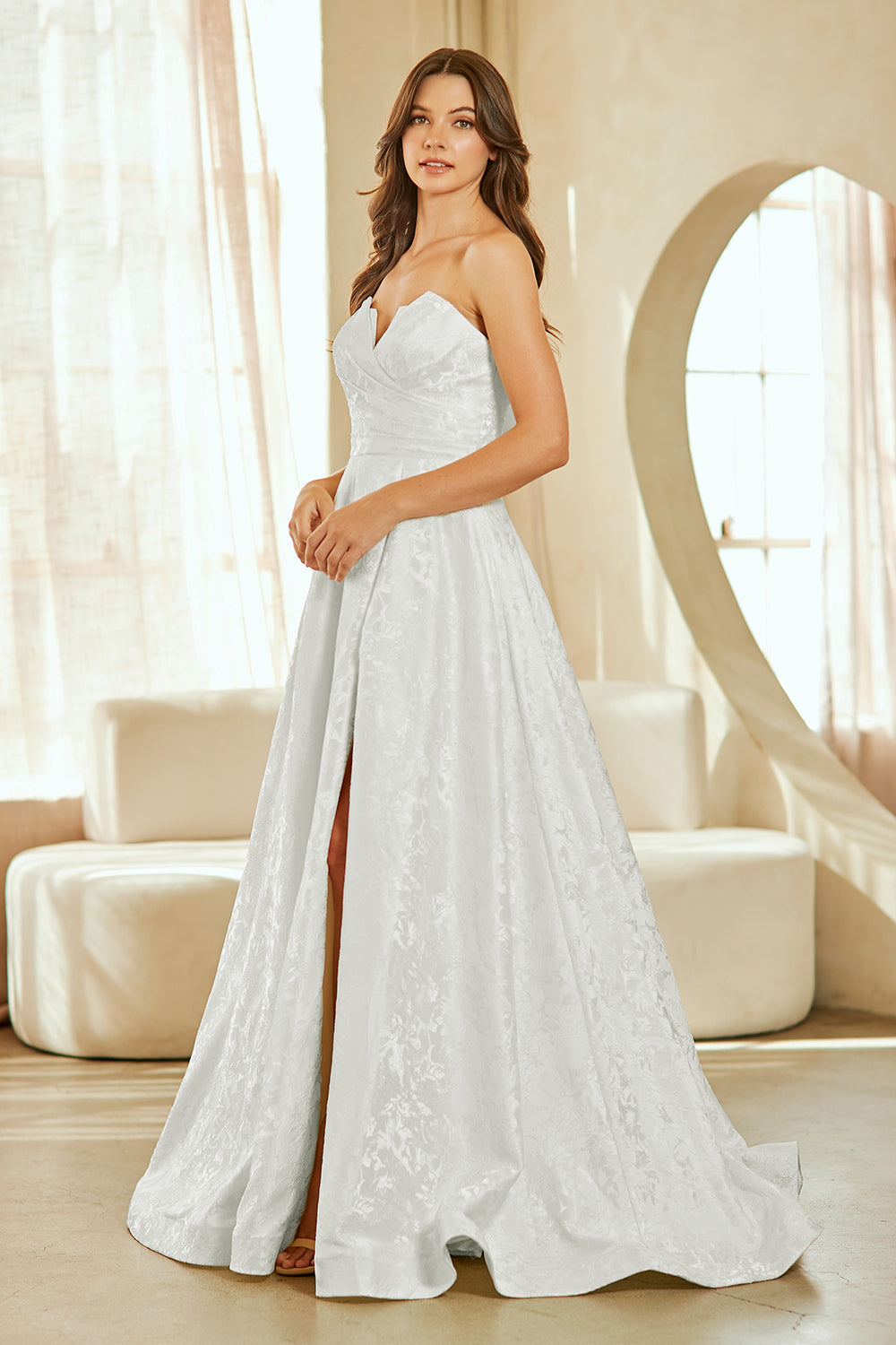 Strapless Lace A-Line Wedding Dress with Corset Back & Front Slit by Amelia Couture 8061