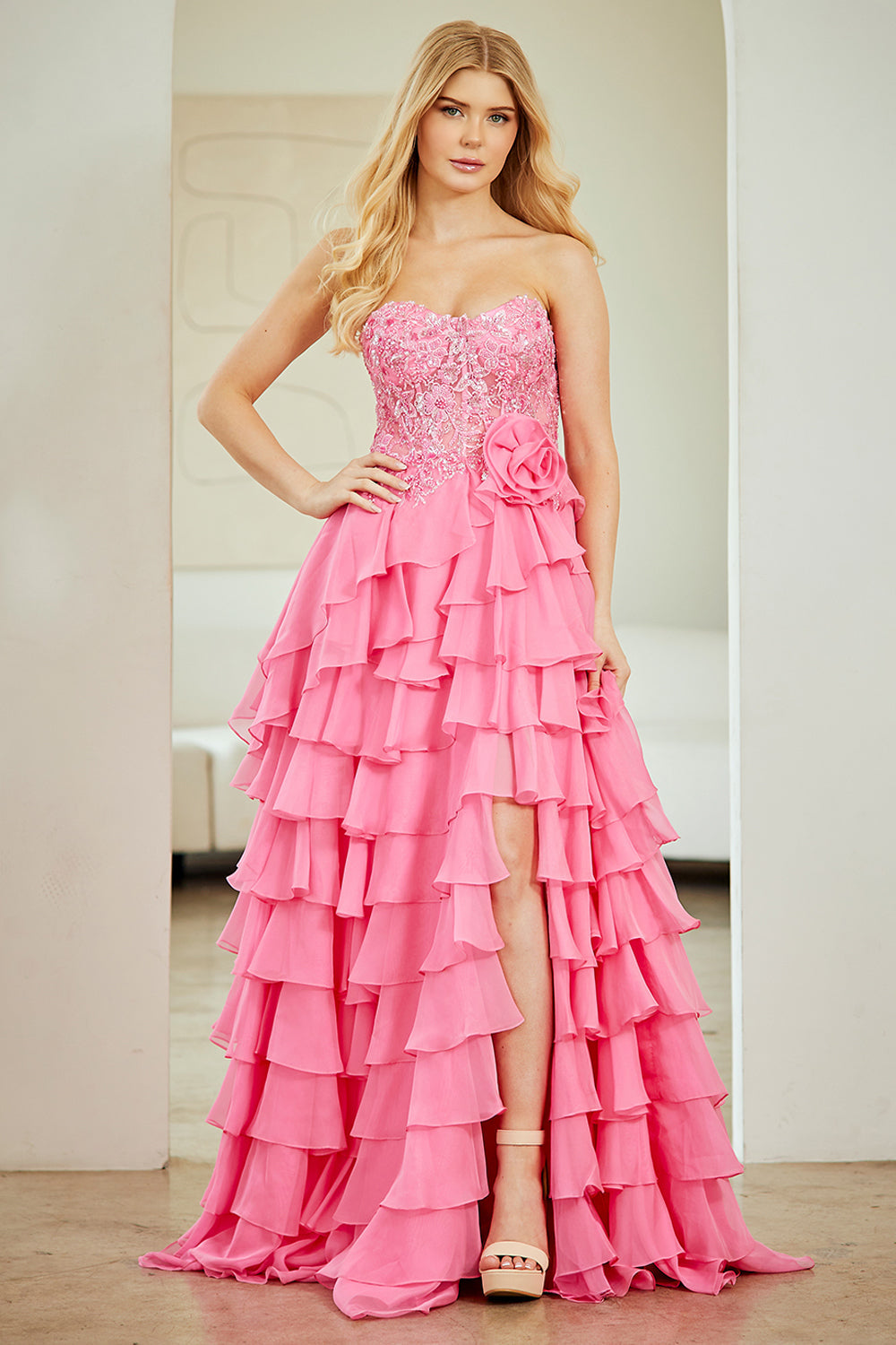 Strapless Corset Prom Dress with Tiered Ruffle Skirt & A-Line Dress by Amelia Couture 7087