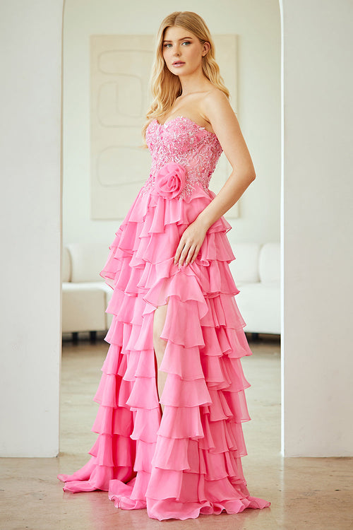 Strapless Corset Prom Dress with Tiered Ruffle Skirt & A-Line Dress by Amelia Couture 7087