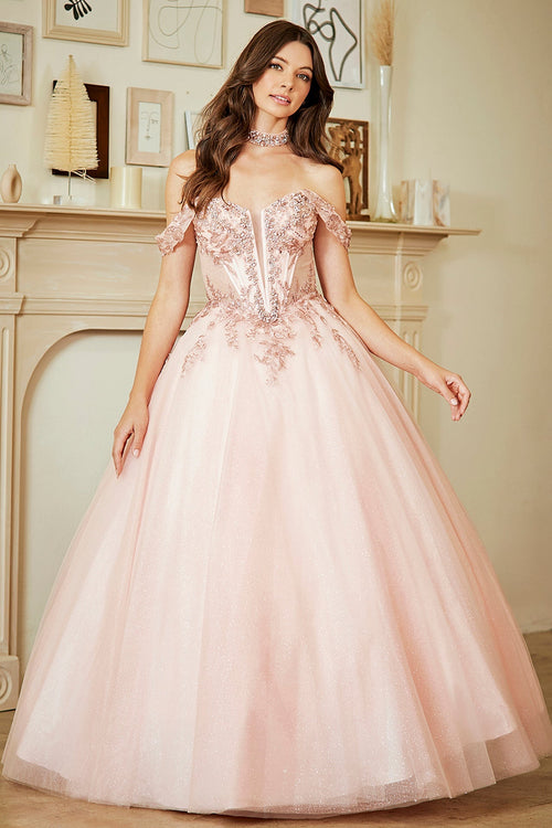 Off-Shoulder Beaded Lace Corset Bodice Sweetheart Neckline & Choker by Amelia Couture 8065