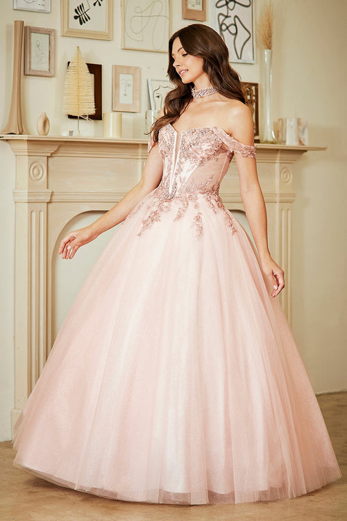 Off-Shoulder Beaded Lace Corset Bodice Sweetheart Neckline & Choker by Amelia Couture 8065