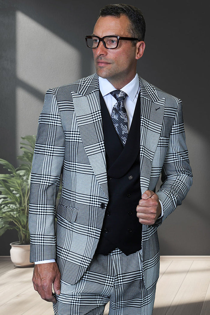 Statement Men's 3 Piece 100% Wool Plaid Suit - Modern Fit