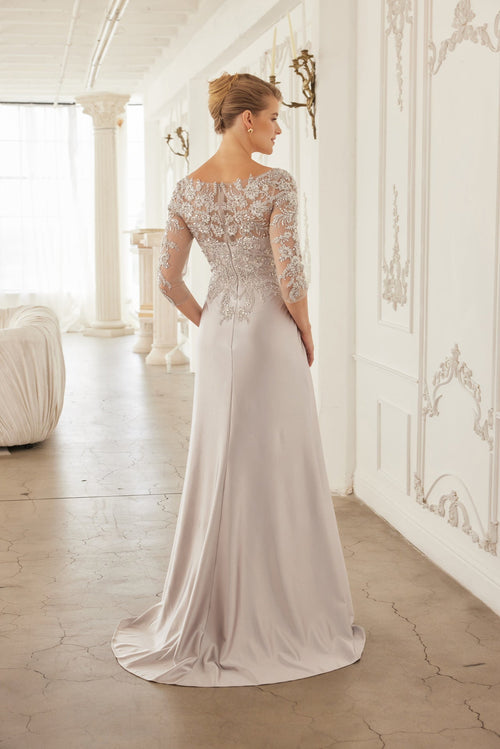 3/4 Sleeve Mother of the Bride Dress with Beaded Appliqués Formal Gown