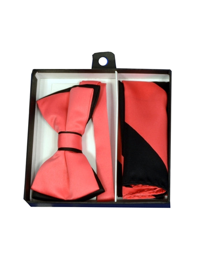 Coral & Black Bow Tie Set