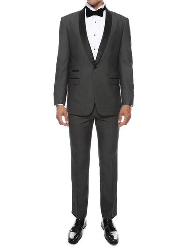 Designer Gray Prom Tuxedo - Grey Wedding Shawl Tuxedo Suit