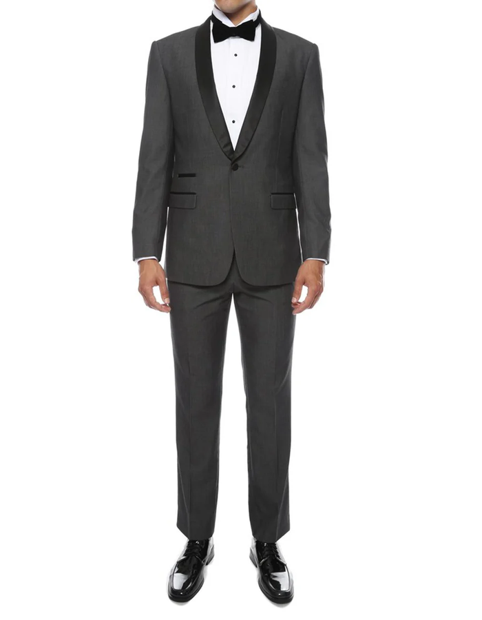 Designer Gray Prom Tuxedo - Grey Wedding Shawl Tuxedo Suit PROMTUXEDO