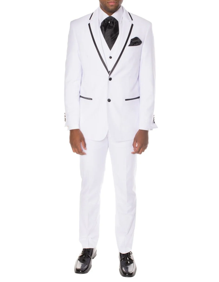 White Prom Suit - White Prom Tuxedo - White Wedding Trim Notch Tuxedo