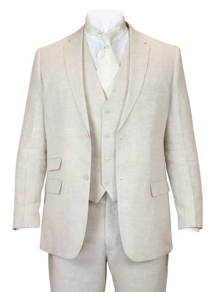 Riverdale Linen Coat - Natural - Crisp 3-Piece Linen Suit for Summer by USA Men's Outlet