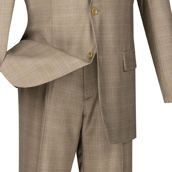 Birdseye Pattern Modern Fit 3 Piece Khaki Suit with Contrast Trim by Vinci