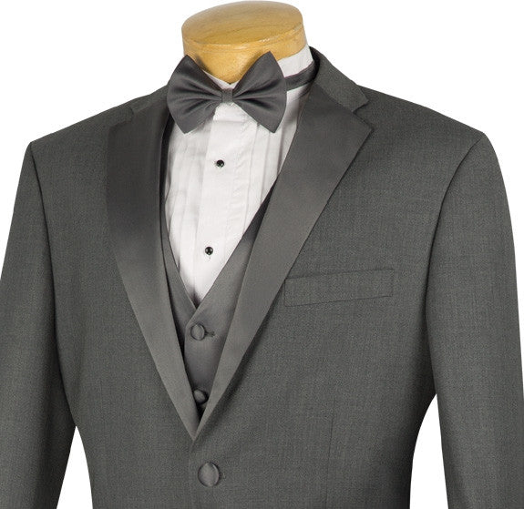 Modern Fit Windowpane Suit 3 Piece with U-Neck Vest in Light Gray by Vinci