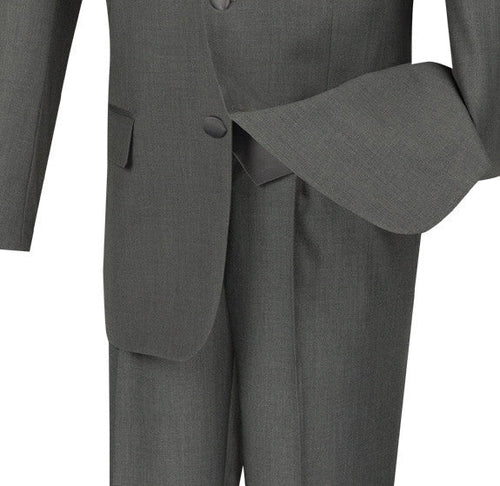Modern Fit Windowpane Suit 3 Piece with U-Neck Vest in Light Gray by Vinci