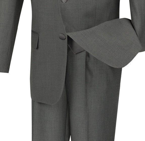 Modern Fit Windowpane Suit 3 Piece with U-Neck Vest in Light Gray by Vinci
