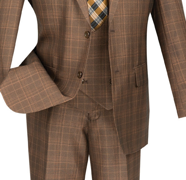 Alexander Collection - Tan Double Breasted 2 Piece Suit Regular Fit Glen Plaid