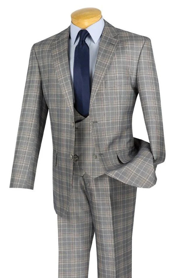 Mens Glen Plaid 3-Piece Suit – Classic Regular Fit Design – SuitUSA