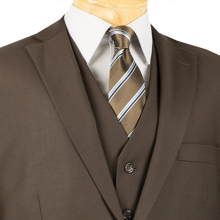 Naples Collection - Camel Modern Fit Double Breasted Windowpane Peak Lapel 2 Piece Suit by Vinci