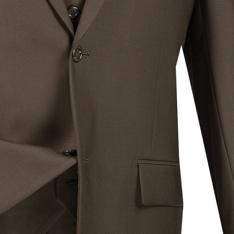Naples Collection - Camel Modern Fit Double Breasted Windowpane Peak Lapel 2 Piece Suit by Vinci