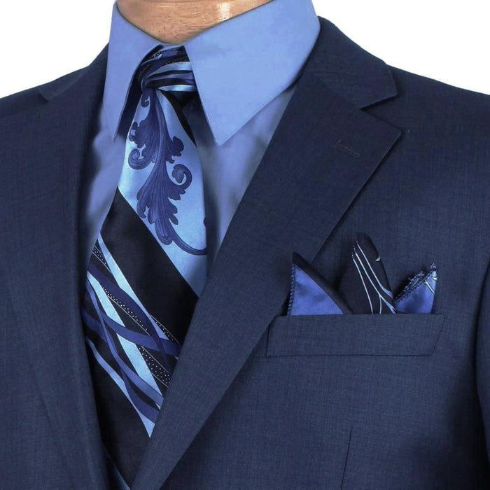 Alexander Collection - Navy Double Breasted 2 Piece Suit Regular Fit Tone on Tone Windowpane by Vinci