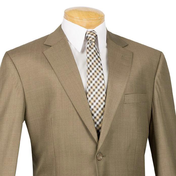 Nola Collection - Light Beige Regular Fit 2 Piece Suit Flat Front Pants with 2″ Elastic Waistband by Vinci