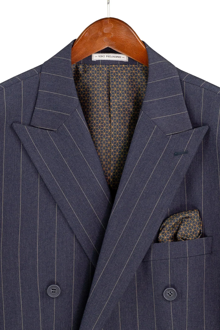 Men's Denim Blue Pinstripe Double Breasted Suit