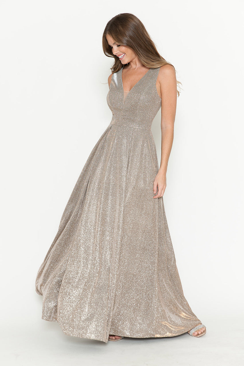 Lenovia 5256 Metallic Glitter Stretch Knit Sleeveless A-line Dress
