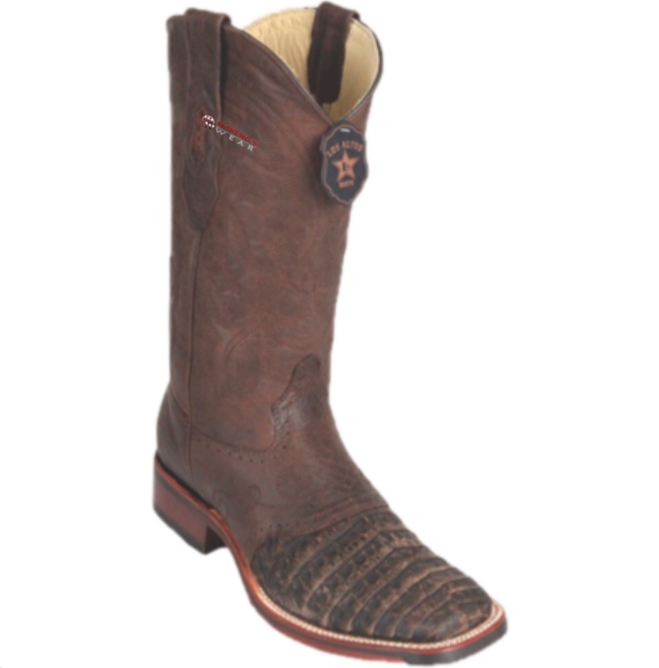 Men’s Los Altos Caiman Belly Boots With Saddle Wide Square Toe (Rubber Sole)