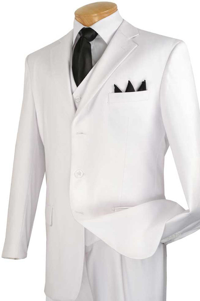 Mens 3 Button Vested Basic Wool Feel Suit in Navy by Vinci