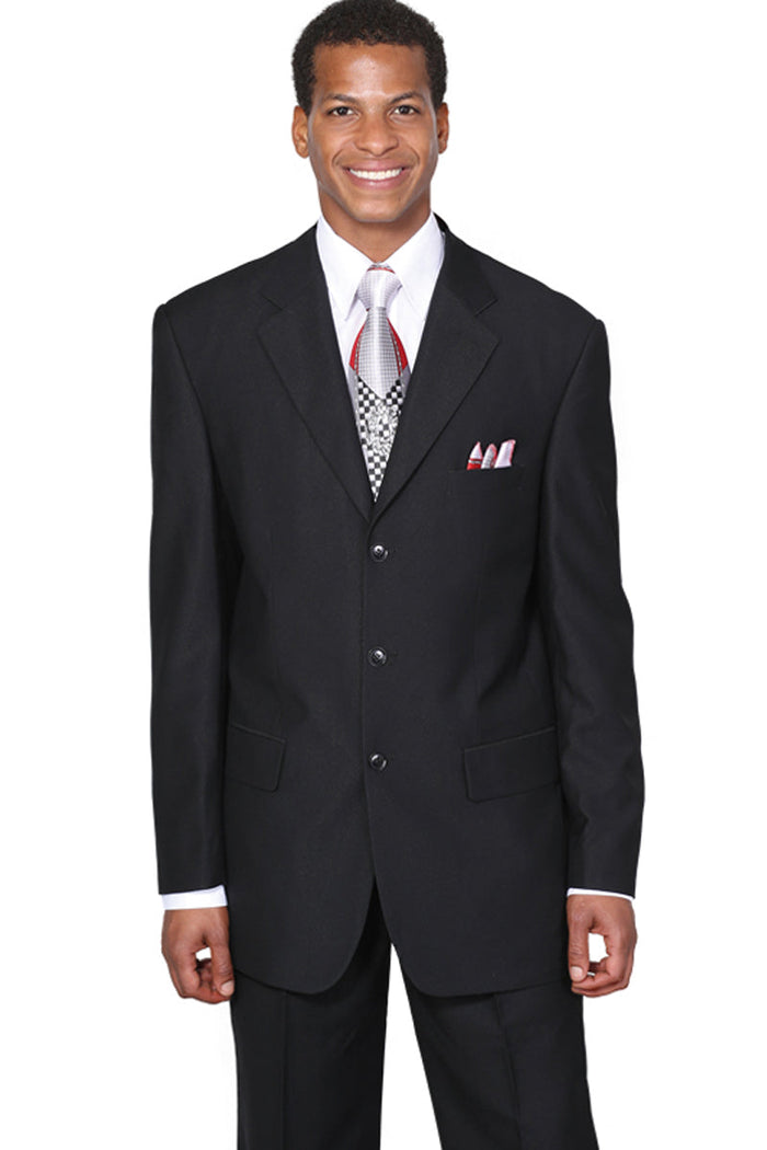 Mens Classic 3 Button Wool Feel Suit in Black by Fortino Landi