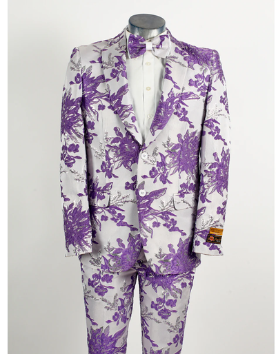 White Prom Suit - White Prom Tuxedo Suits - White Wedding Floral Paisley Tuxedo